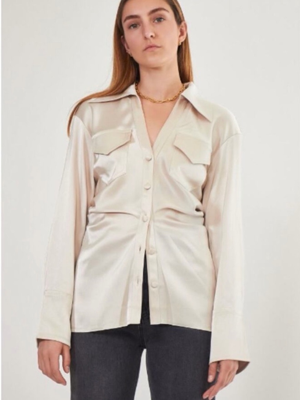 Nanushka Dale Satin Button-down Shirt In Neutrals